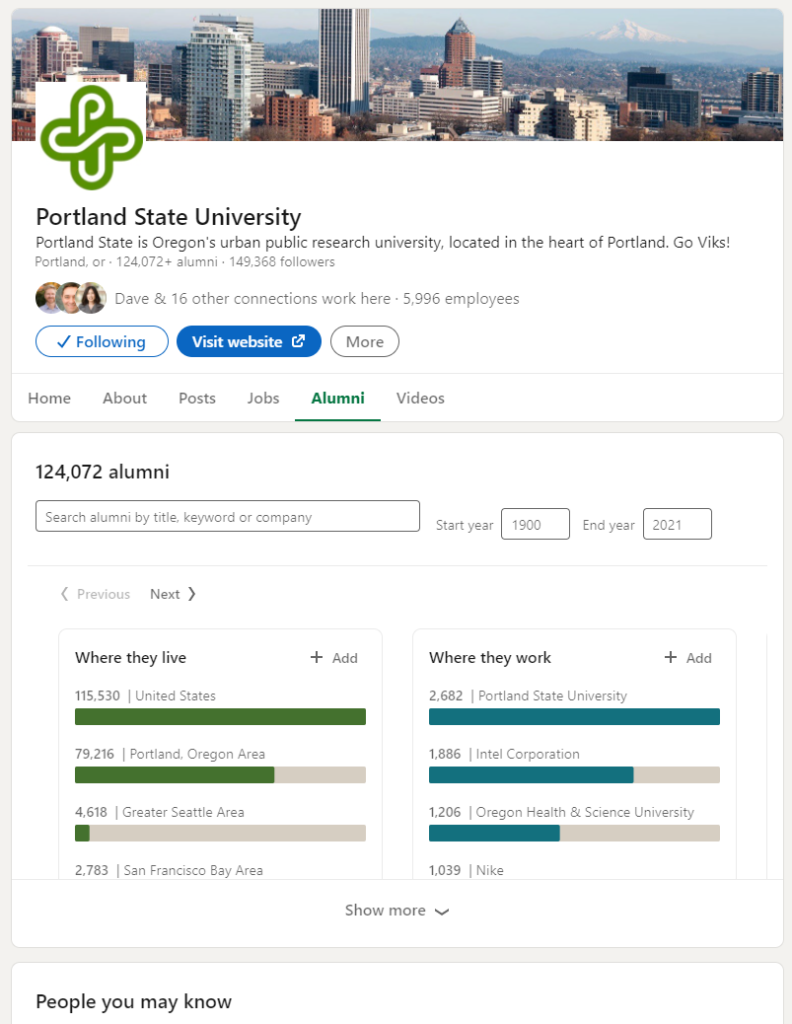 linkedin alumni search psu