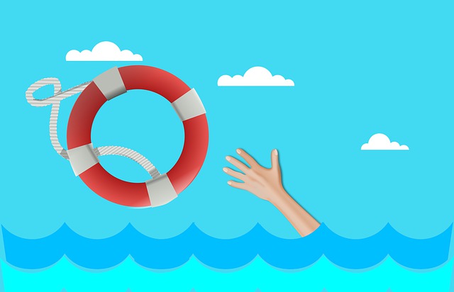 cartoon of a lifebuoy tossed to a drowning person