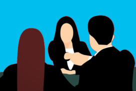 illustration of an interview candidate shaking hands with the hiring team