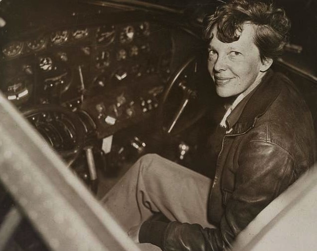 Amelia Earhart in the cockpit of one of her planes