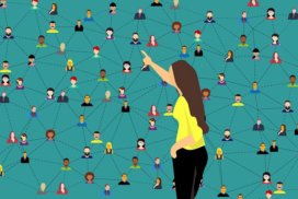 illustration of a woman pointing at members of her network