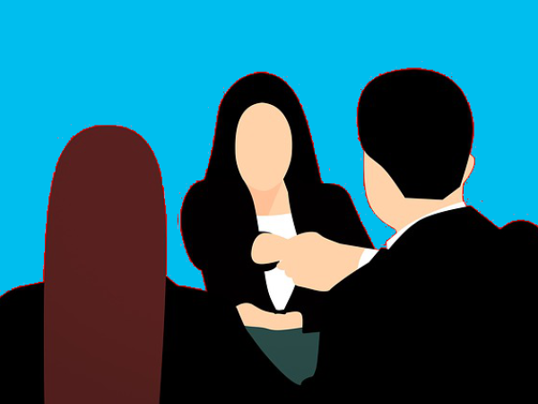 illustration of an interview candidate shaking hands with the hiring team