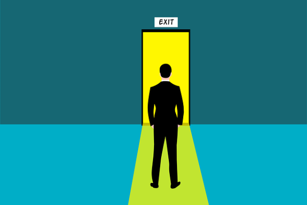 illustration of a suited person approaching the exit